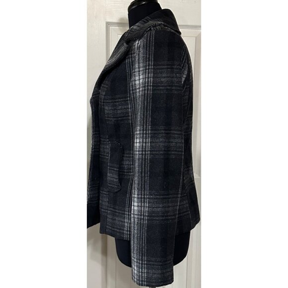Old Navy Double-Breasted Plaid Peacoat Jacket Polyester Blend Women's Size Small - Picture 16 of 16